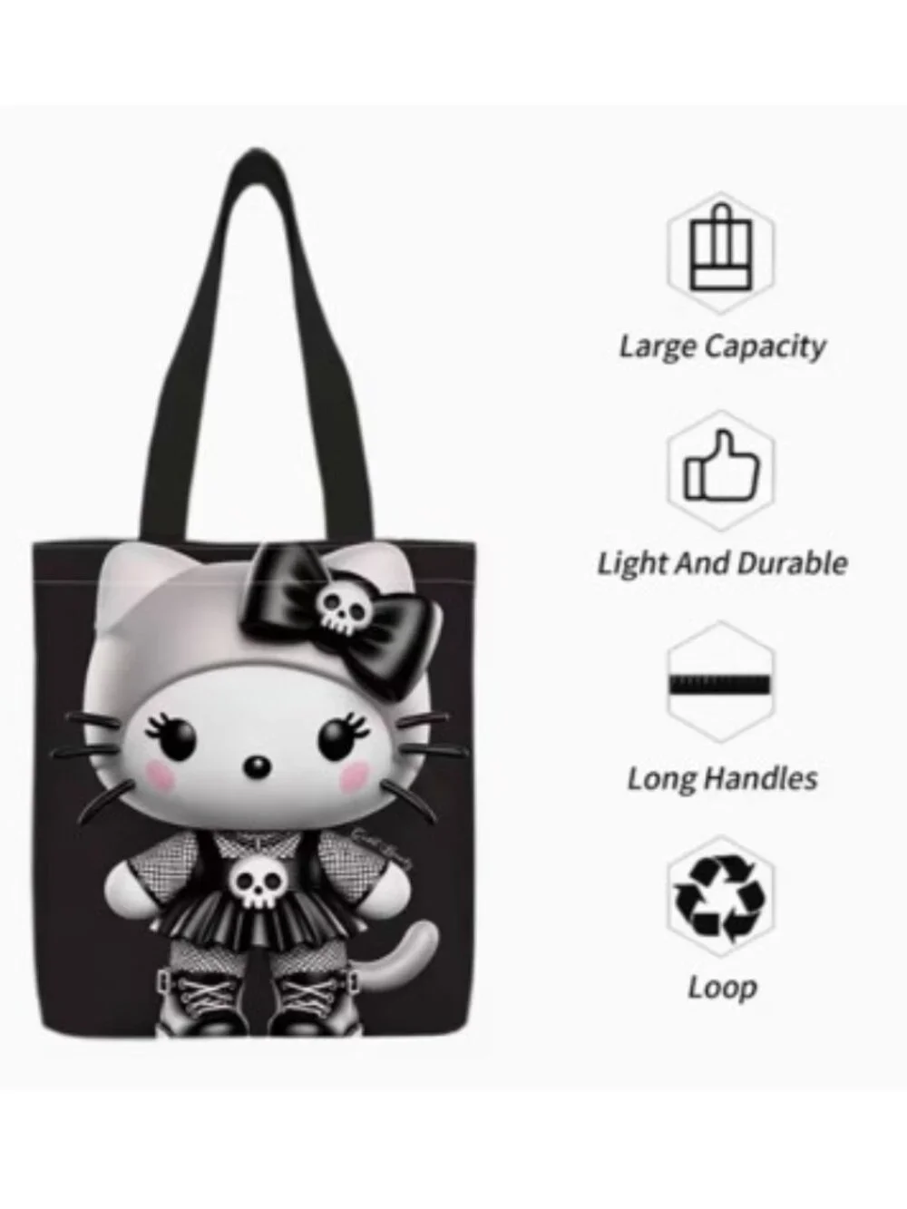 HELLO KITTY “Goth” Black & White Tote Bag (BRAND-NEW & SUPER CUTE!)‎